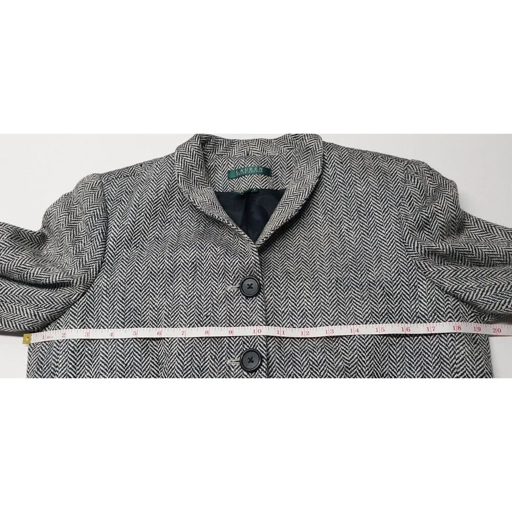 RALPH LAUREN Blazer Black Cream Herringbone Size 8 Silk Linen Blend Academia GUC - Picture 7 of 16